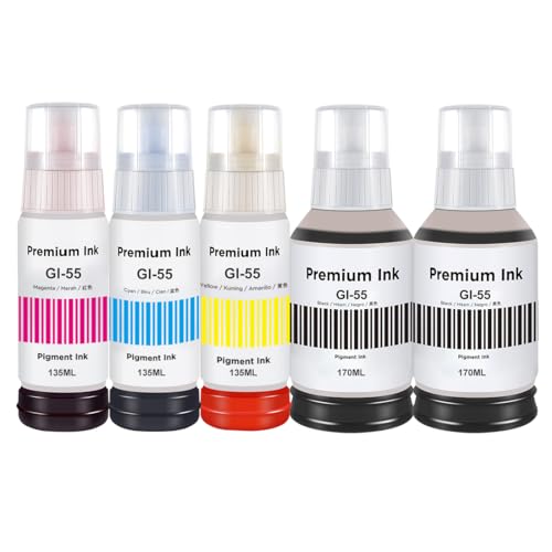 Bouteille d'encre GI-55 compatible Canon MAXIFY GX1050 GX2050 pack de 5