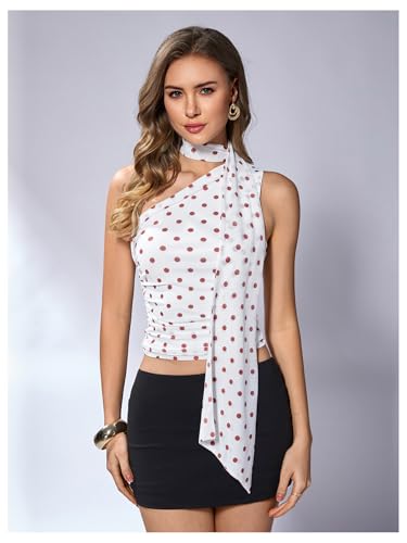 Image of RoseSeek Women's Y2K Leopard Polka Dots Halter Asymmetrical Neck Crop Tops