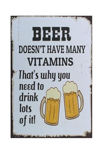 Korrazi Beer-Sign Metal-Sign Wall-Art Décor-Poster, Beer not Many Vitamins, for Home Bar Kitchen Brewery Lounge Pub Restaurants Cafe Club Plaque 8x12 Inch