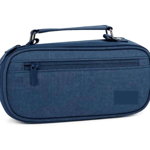 Estojo Escolar Grande com Compartimentos, Bolsa Organizadora para Material de Escritório, Estojo Liso Com 2 Divisórias C/alça Box Necessaire Escolar, (AZUL)