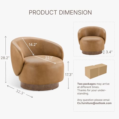 Image of KISLOT Swivel Accent Chair Modern Round Barrel Armchair with Upholstered Faux Leather for Living Room Bedroom Waitingroom,2 Box,Brown