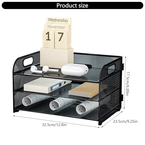 Organizador de escritorio de 3 niveles vertical con asa portadocumentos 6