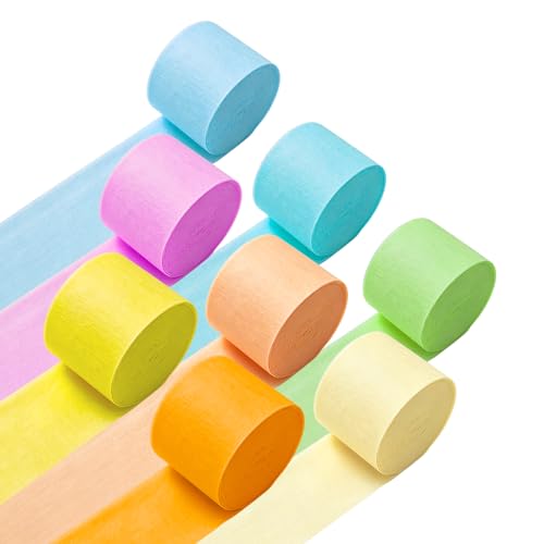 8 Rolls Pastel Streamers Streamers Party Decorations 8 Colors of Crepe Paper Streamers 656ft for Birthday Party Wedding Ice Cream Theme 1.77 Inches x 82 Ft/Roll
