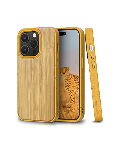 Inbeage Bio & Wooden Case for iPhone 14 Pro Case Wood,Made from Plants,100% Biodegradable Cover with Natural Bamboo Grain,Eco-Friendly and Compostable,6.1",2022 (Yellow+Bamboo)