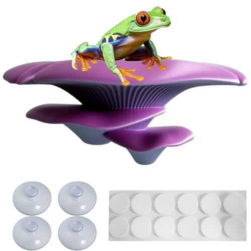 Okueejur Mushroom Decor for Reptile Tank, Fish Tank, Pet-Safe Bearded Dragon Tank Accessories, Realistic Terrarium Plants for Crested Geckos, Frogs (Lavender Silver)