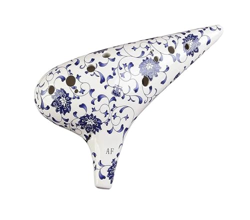 Ocarina professionnel 12 trous en céramique bleu et blanche pour débutant