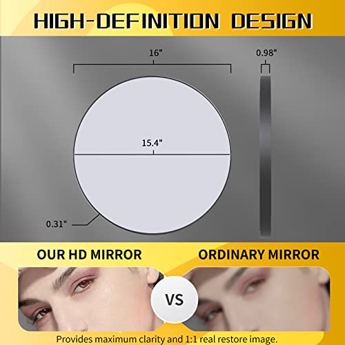 Beauty4U 16" Wall Circle Mirror For Bathroom, Small Black Round Mirror For Wall, 16 Inch Hanging Round Mirror For Living Room, Vanity, Bedroom #TOP3