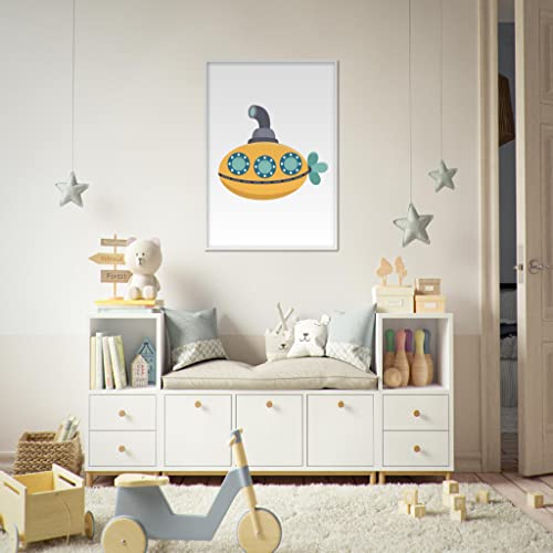 Art mural enfant Orange Submarine cadre blanc 70x100cm pour décoration chambre