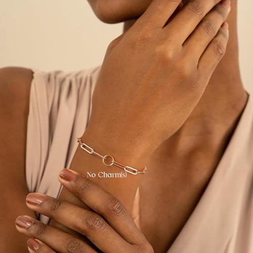 Image of MYEARS Valentines Day Gifts for Women - Gold Initial Bracelets for Women Trendy 14K Gold Plated Heart Letter A-Z Charm Bracelets Paperclip Chain Personalized Jewelry Birthday Gifts for Her