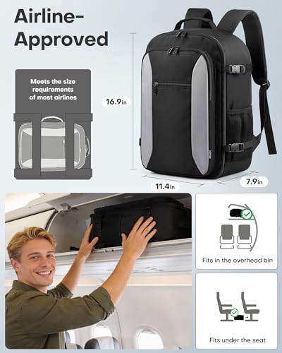 HOTOR Travel Backpack - TSA-Friendly Carry-On Backpack for Men & Women, Internal Luggage Straps & Waterproof Pocket, Perfect for Travel Essentials, Work, Commuting, 16.9" x 11.4" x 7.9", Black - Image 5