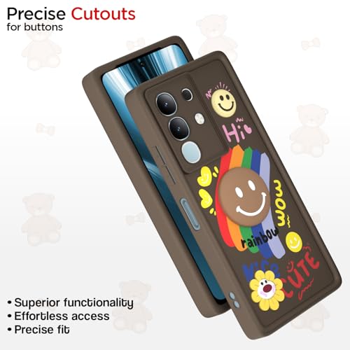 Image of Pikkme Back Cover for Vivo T4x 5G / iQOO Z10x 5G / Vivo Y31 Pro 5G | Soft Silicone| Cute Rainbow Smile & 3D Cartoon Flower Design | Shockproof Raised Camera Protection Bumper Case (Brown)