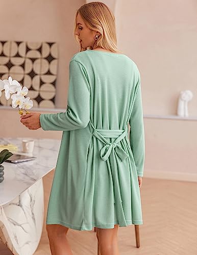 Image of Ekouaer Pajamas for Women Set 3 Piece Lounge Set Soft Pajama Sets Waffle Knit Tank Top and Shorts Cardigan with Pockets S-XXL