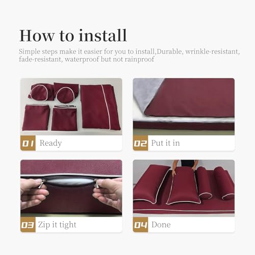 Image of Outdoor Daybed Cushion Cover Twin,Daybed Mattress Bolster Pillow Fitted Sheet Cover,Twin Size Outdoor Daybed Cushion Covers (Wine red, 75 * 39 * 6in)