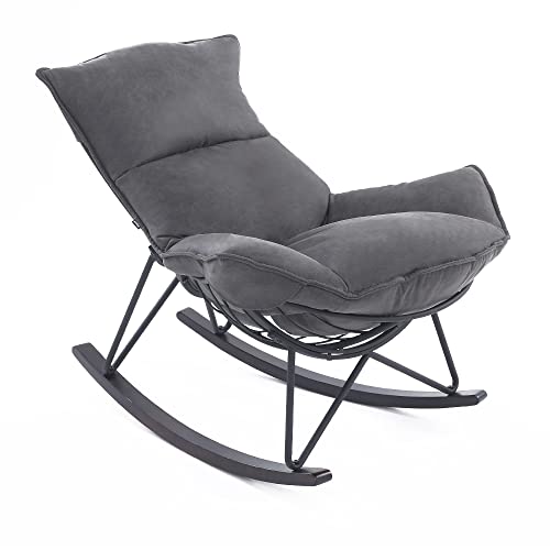Mingone Sillón balancín moderno con asiento acolchado, para dormitorio, sillón relax con estructura de metal, soporta 150 kg, color gris