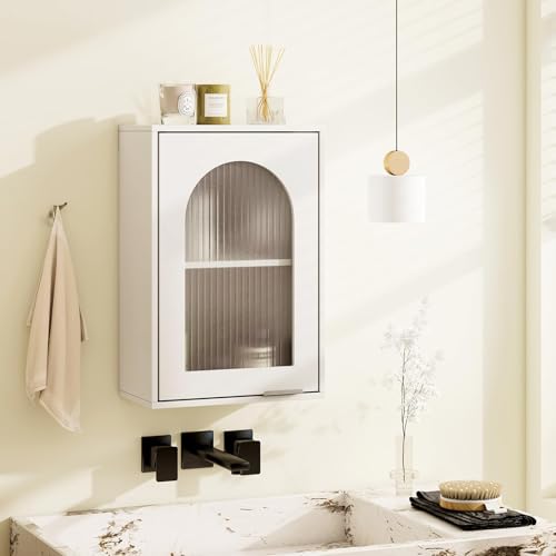 COSTWAY Hängeschrank Bad, Badezimmerschrank mit Glastür & verstellbarem...