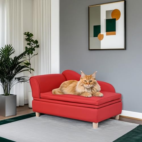 Yoonnie room Sofá e cadeira de couro PU para cães com armazenamento - Sofá de gato com moldura de ma