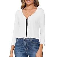 Cardigã feminino de manga 3/4 com manga 3/4, aberto na frente, cropped, bolero leve para vestido, Branco, G