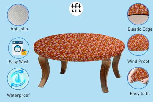 Image of The Furnishing Tree Round Elastic Fitted Center Tpoy Table Cover WxL 18x18 Inches Mini Floral Pattern Orage