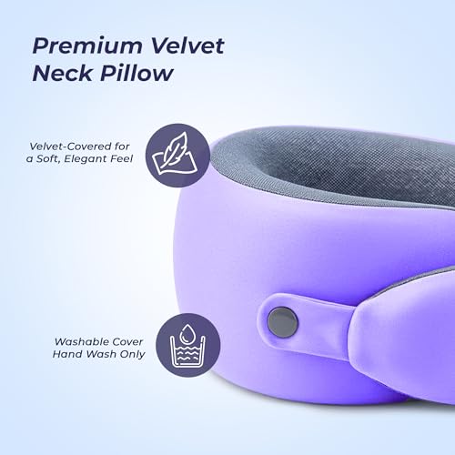 Image of Billebon Memory Foam Neck Pillow, Snake Shape Travel Pillow with Snap Button, Neck Pillow for Travelling & Flight Travel, Ergonomic Support for Comfort & Pain Relief(Lavender Single)