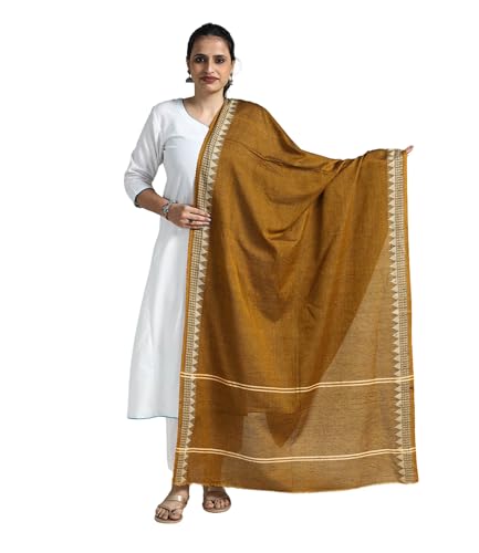 Image of Cotton Dupatta with weaving and Ikat woven border from the Weavers Stole for Girls & Women