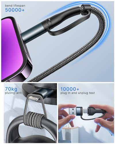 Image of XUDUO 4-in-1 USB C Cable Lightning Cable 60W [Fast Charging & Data Sync] 6FT Multi IP-ad Charger Cable Charging Cord Lightning /Type C /USB A Ports for iPhone 16 /15 /15 Pro /15 Plus /15 14 Pro Max