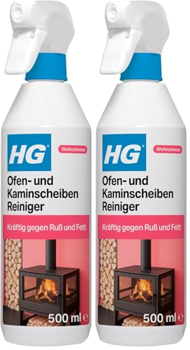 HG Ofenglasreiniger-Spray – Wirksamer Reiniger für Kamine, Öfen und Feuerstellen gegen Ruß, Teer und Fett – 500 ml (Packung mit 2)