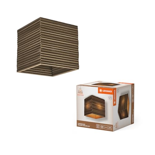 LEDVANCE Decor Cardboard Square marrón de cartón ondulado, ligera, E27, 250 mm de diámetro, pantalla de material reciclado, sostenible gracias a una fuente de luz reemplazable, fácil de instalar