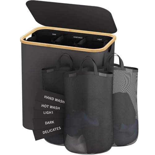 Laundry Hamper 3 Section, 160l Extra Large Hampers For Laundry Basket With Lid, Dirty Clothes Hamper Laundry Basket Organizer For Bedroom,Laundry Room