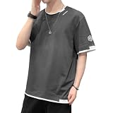 [YEOREO] メンズ Ｔシャツ 半袖 五分袖 ゆったり ンズ 夏服 tシャツ 大きいサイズ かっこいい ビッグシルエット おしゃれ クルーネック 人気 無地 快適 夏-shenhui-XL