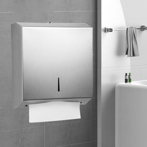 Papierhandtuchspender, Edelstahl Papierhandtuchspender, Edelstahl Handtuchspender Abschließbar, Papierhandtücher Spender für Bad, Küche und Öffentliche, Bietet Platz für 250–400 Blatt