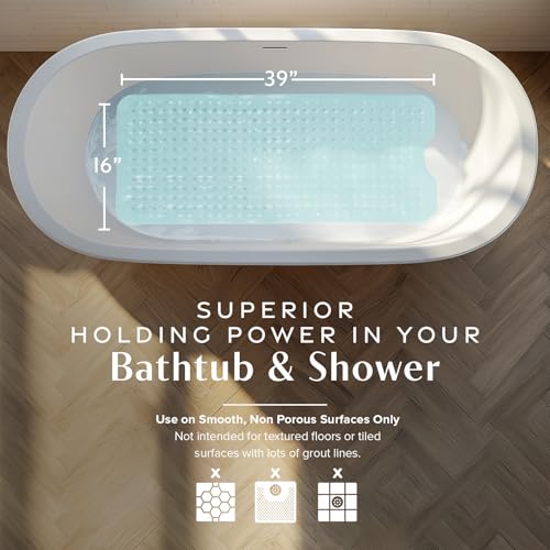 SlipX Solutions Power Grip 39x16 Bathtub & Shower Mat | Premium Non-Slip Bath Safety | Solid Seafoam - Thumbnail 3