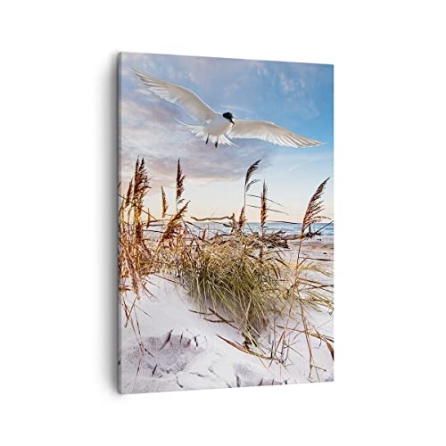 Tableau mouette mer côte impression sur toile 50x70cm avec cadre déco salon vertical