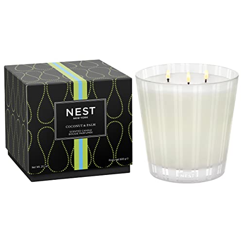 Image of NEST New York Scented 3-Wick Candle, Coconut & Palm - 21.2 oz - Up to 100-Hour Burn Time - Reusable Glass Vessel