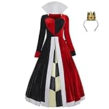 Nahzsai Queen Costume Red Hearts Dress Womens Wonderland Halloween Cosplay Fairy Tale Party Ball Gown L
