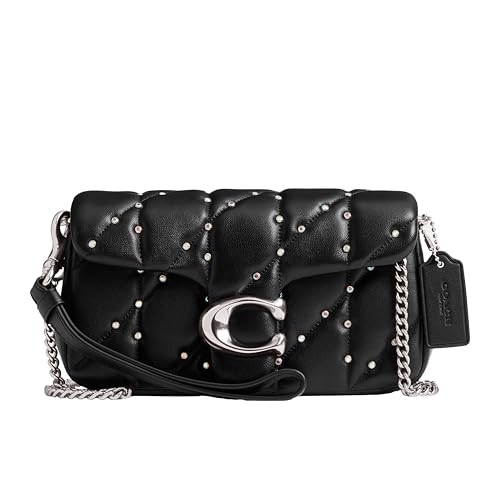 Coach Bolsa tiracolo quadriculada com acolchoamento e rebites de cristal, Preto, One Size