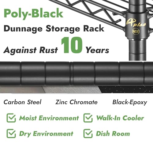 APLSS 18\" D x 36\" W x 14\" H Black Heavy Duty Wire Shelving with 2 Tier Shelves, NSF Certified, Height Adjustable, Wet&Dry Environments, for Kitchen Garage Walk-in Cooler&Freezer, 800lbs Capacity