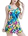 wantdo Women's Plus Size One Piece Swimsuit Floral Printed Swimdress Cover Up Skirtini Bathing Suit LakeBlueFlower 4-6