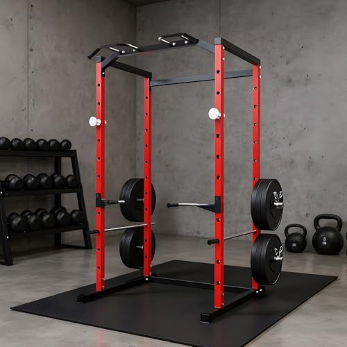 Power Cage, Squat Rack for Home Gym, 1100LB Capacity Power Rack with Pull-Up Bar, Adjustable Safety Bars, Strength Training for Home Gym