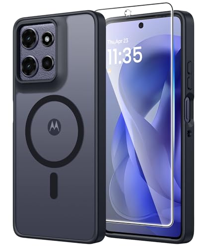 Image of FNTCASE for Moto G Power-2026 Case: Matte Translucent Moto G Power 2025 Phone Cases with Screen Protector Lens Protection Compatible with Magsafe Rugged Protective Cover (Frosted Black Magnetic)