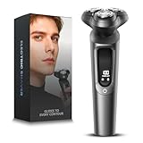 Electric Razor for Men, IPX8 Waterproof with Type-C Quick Charge, 3D Flex Blades & Pop-Up Trimmer, 60min Runtime, Travel Lock, Wet & Dry Shave, Light Gray