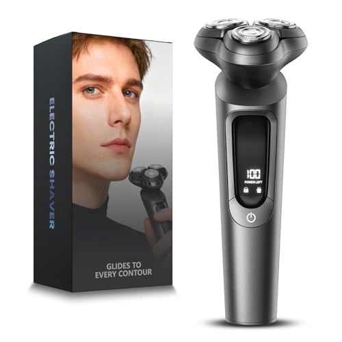 Electric Razor for Men, IPX8 Waterproof with Type-C Quick Charge, 3D Flex Blades & Pop-Up Trimmer, 60min Runtime, Travel Lock, Wet & Dry Shave, Light Gray