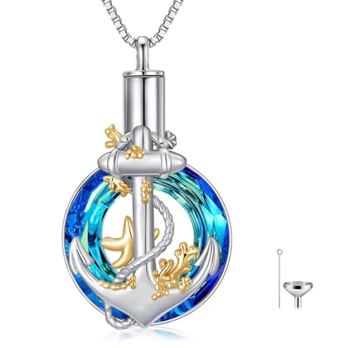 PROESS Wolf/Tiger/Sacred Heart/Anatomical Heart/Anchor/Saint Michael Urn Necklace for Ashes 925 Sterling Silver Cremation Pendant Necklace Jewelry for Women Men