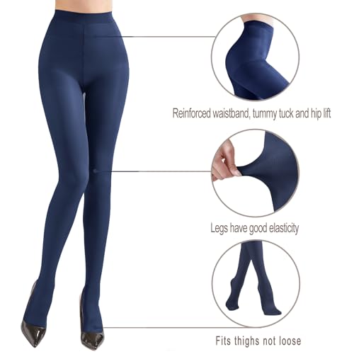 Image of 2 Pairs 40D tights for women tummy control, Control Top Microfiber Pantyhose for women (navy blue,M)