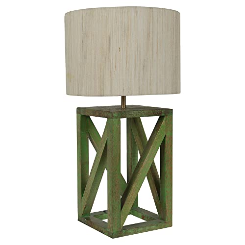 Image of tu casa Handcrafted Mango Wood Table Lamp with Pleated Off-White Cotton Fabric Shade | Elegant Bedside Night Lamp for Bedroom & Living Room