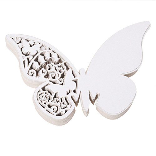 YIZAN 50pcs Carte Marque Place Papillon en Papier Blanc Deco Verre Gateau Mariage