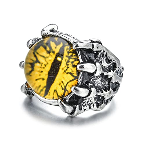 Caiyao Gothic Punk Devil Evil Eye Dragon Eagle Claw Ring for Men Women Vintage Opening Adjustable Skull Decor Eyeball of Hell Demon Colorful Biker Jewelry Halloween Costume Party Accessory-A yellow