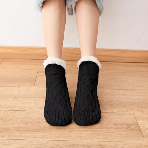 Image of Fluffy Fuzzy Warm Slipper Socks for Men /Women Black Thick Fleece Lined Non-Slip Socks Indoor Floor Christmas stockings Christmas gifts