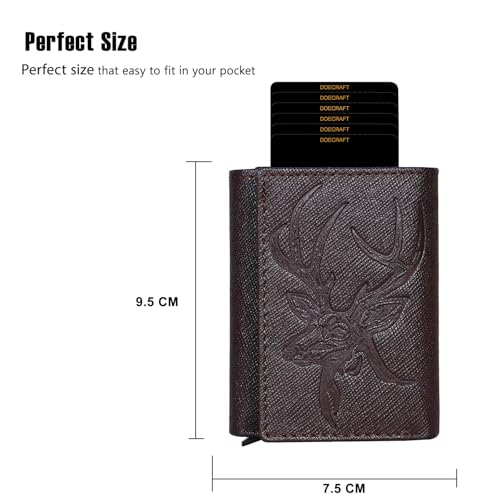 Image of Men's Genuine Leather RFID Wallet | Premium Slim Red Wallet for Men with Deer 3D Print | 8 Card Slots Secure and Durable Design | Casual Stylish | Formal Gifting, Black (Safiano /Brown)