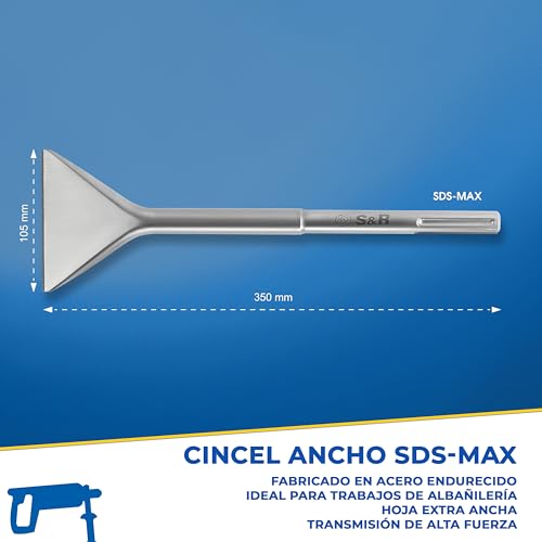 Miniatura 2 de S R Cincel Sds-Max Ancho 350x105 Mm Baldosas Y Mamposteria Para Martillo Demoledor. Calidad Industrial Made In Germany