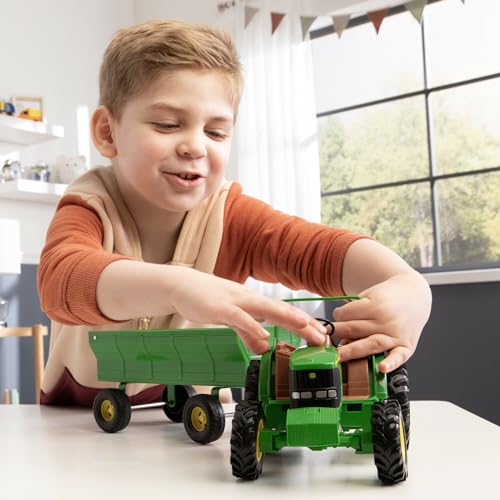 TOMY John Deere Kids Tractor Toy with Flarebox Wagon Set - 8 Inches - John Deere Tractor Toys for Kids - Toddler Toys Ages 3 and Up